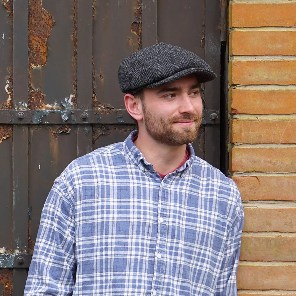 Jaxon & James Heavyweight Donegal Tweed Herringbone Glencoagh Newsboy Cap - Black-Charcoal