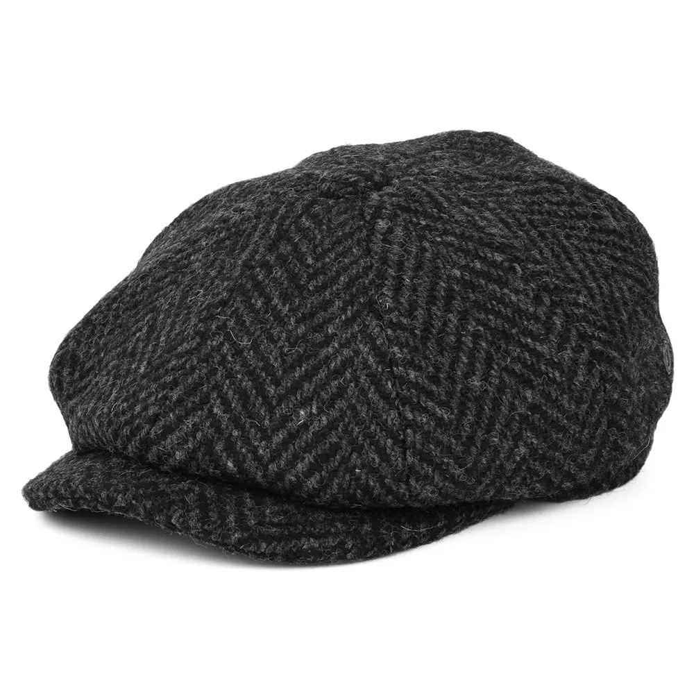 Jaxon & James Heavyweight Donegal Tweed Herringbone Glencoagh Newsboy Cap - Black-Charcoal