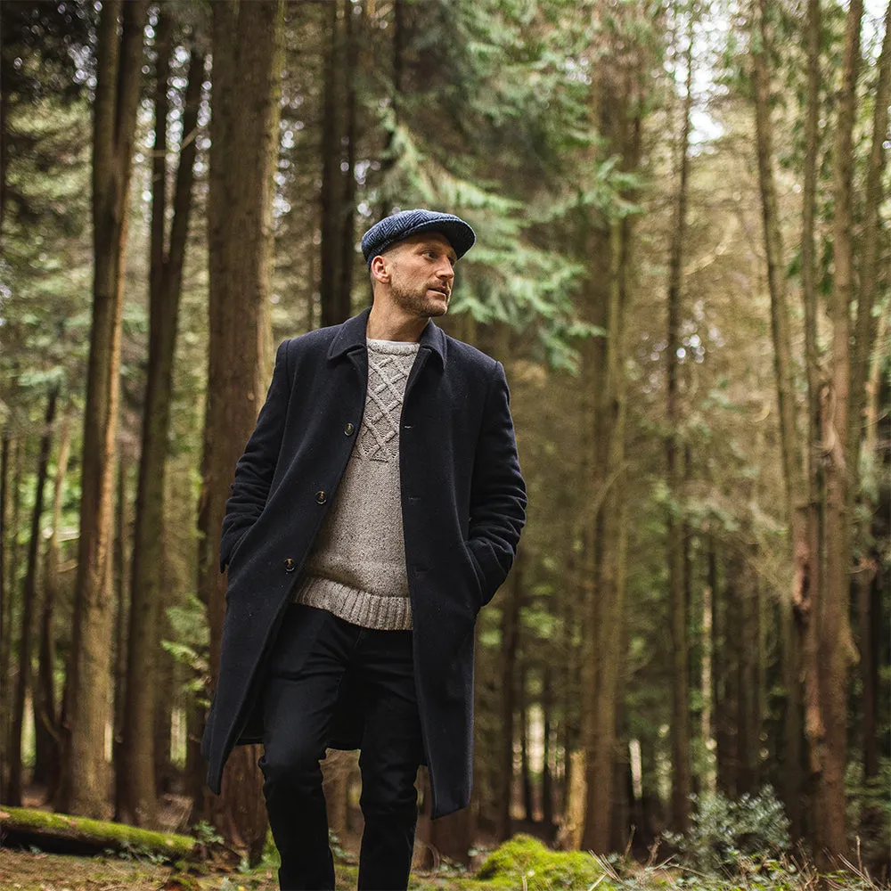 Jaxon & James Heavyweight Donegal Tweed Herringbone Pettigo Newsboy Cap - Navy-Black