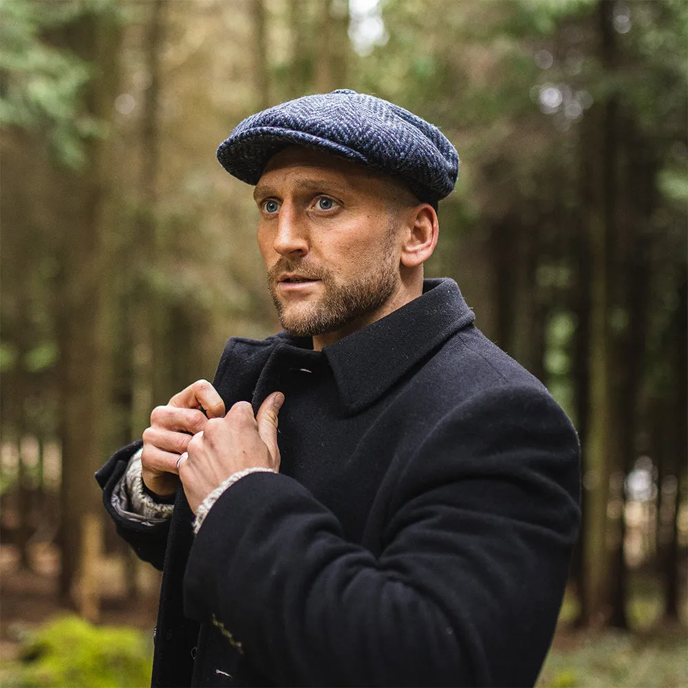 Jaxon & James Heavyweight Donegal Tweed Herringbone Pettigo Newsboy Cap - Navy-Black