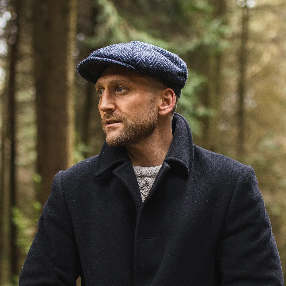 Jaxon & James Heavyweight Donegal Tweed Herringbone Pettigo Newsboy Cap - Navy-Black