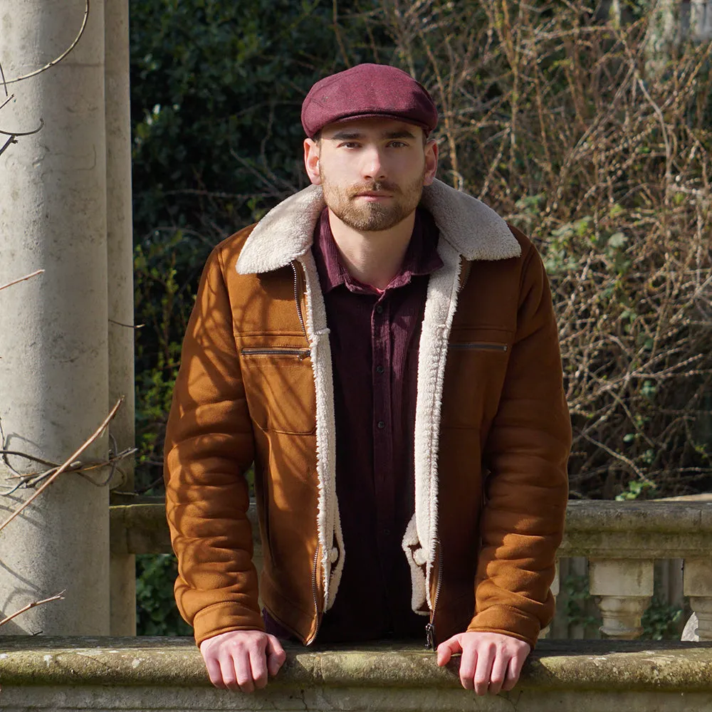 Jaxon & James Hillcrest Herringbone Flat Cap - Burgundy-Black