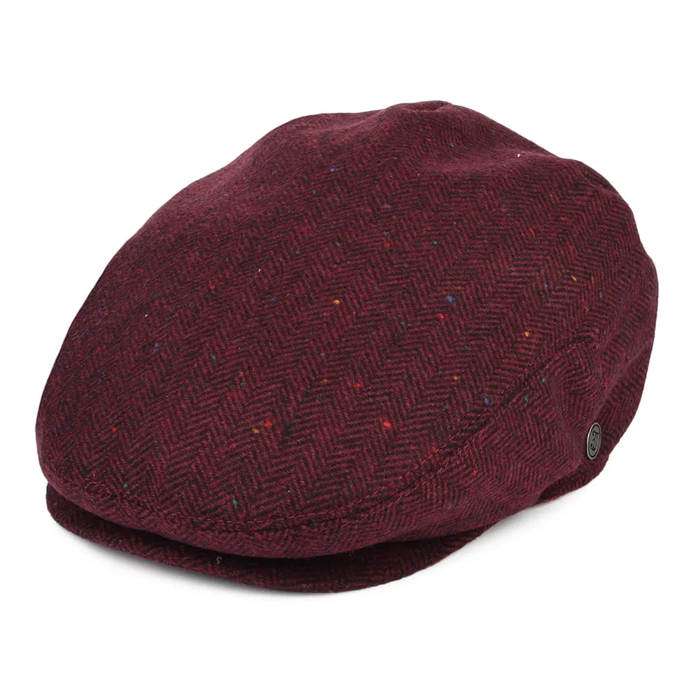Jaxon & James Hillcrest Herringbone Flat Cap - Burgundy-Black