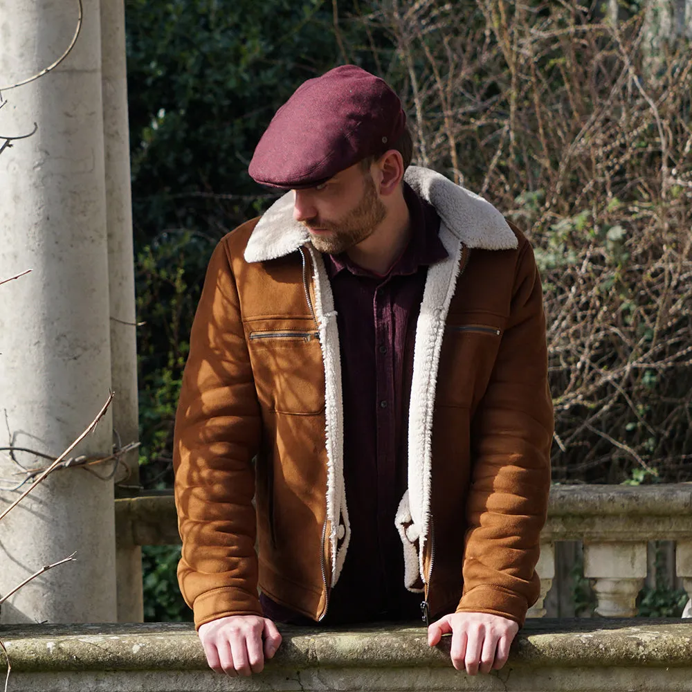 Jaxon & James Hillcrest Herringbone Flat Cap - Burgundy-Black