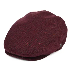 Jaxon & James Hillcrest Herringbone Flat Cap - Burgundy-Black