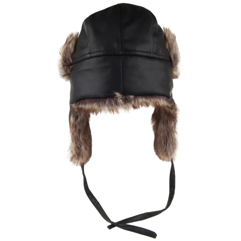 Jaxon & James Washed Faux Leather Trapper Hat - Black