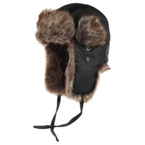 Jaxon & James Washed Faux Leather Trapper Hat - Black