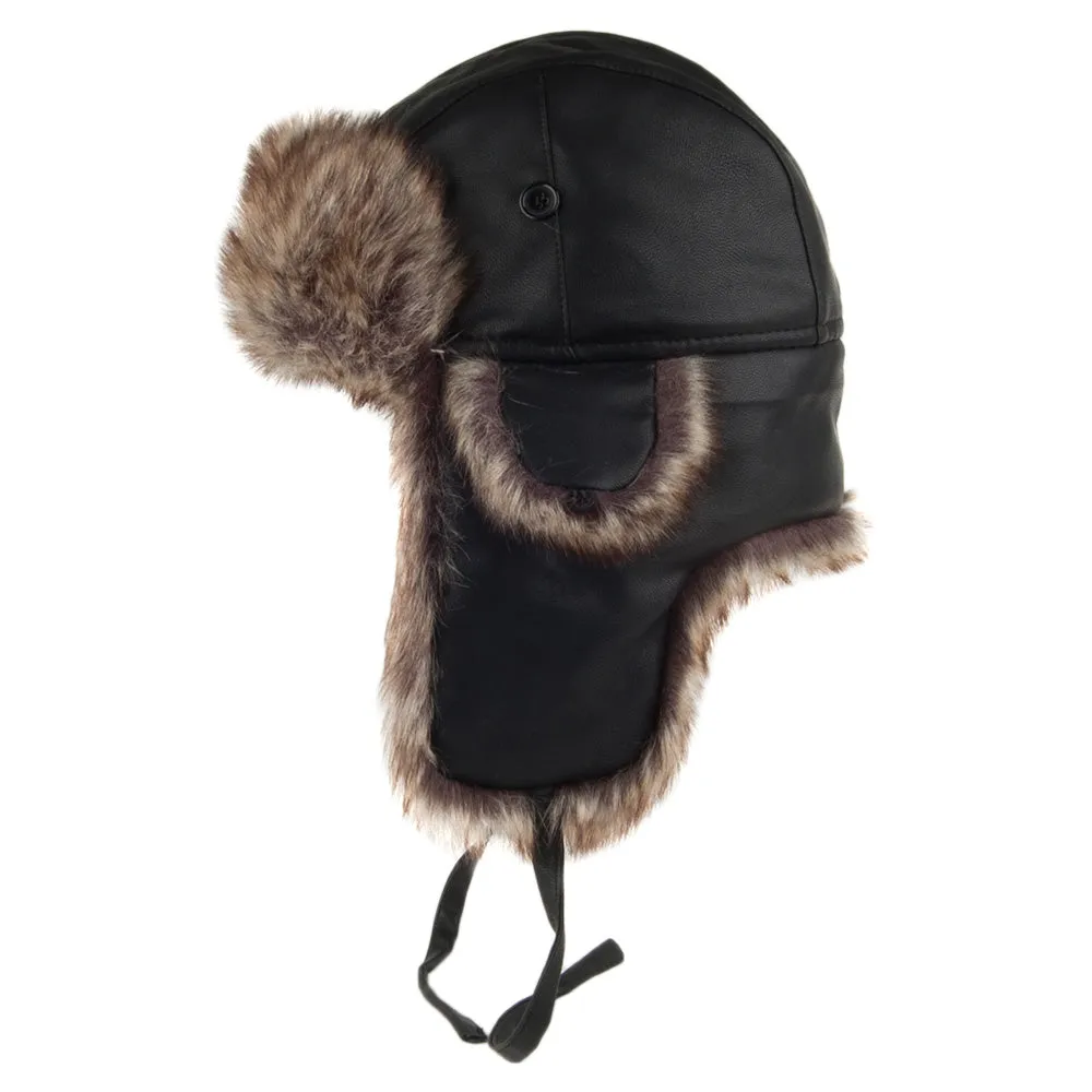 Jaxon & James Washed Faux Leather Trapper Hat - Black