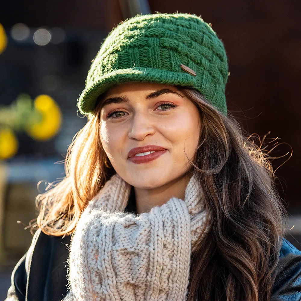 Kusan Basket Weave Peaked Beanie Hat - Olive