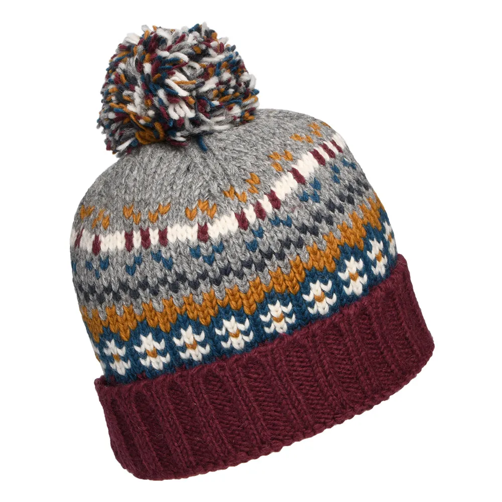 Kusan Mosaic Fair Isle Bobble Hat - Plum-Grey