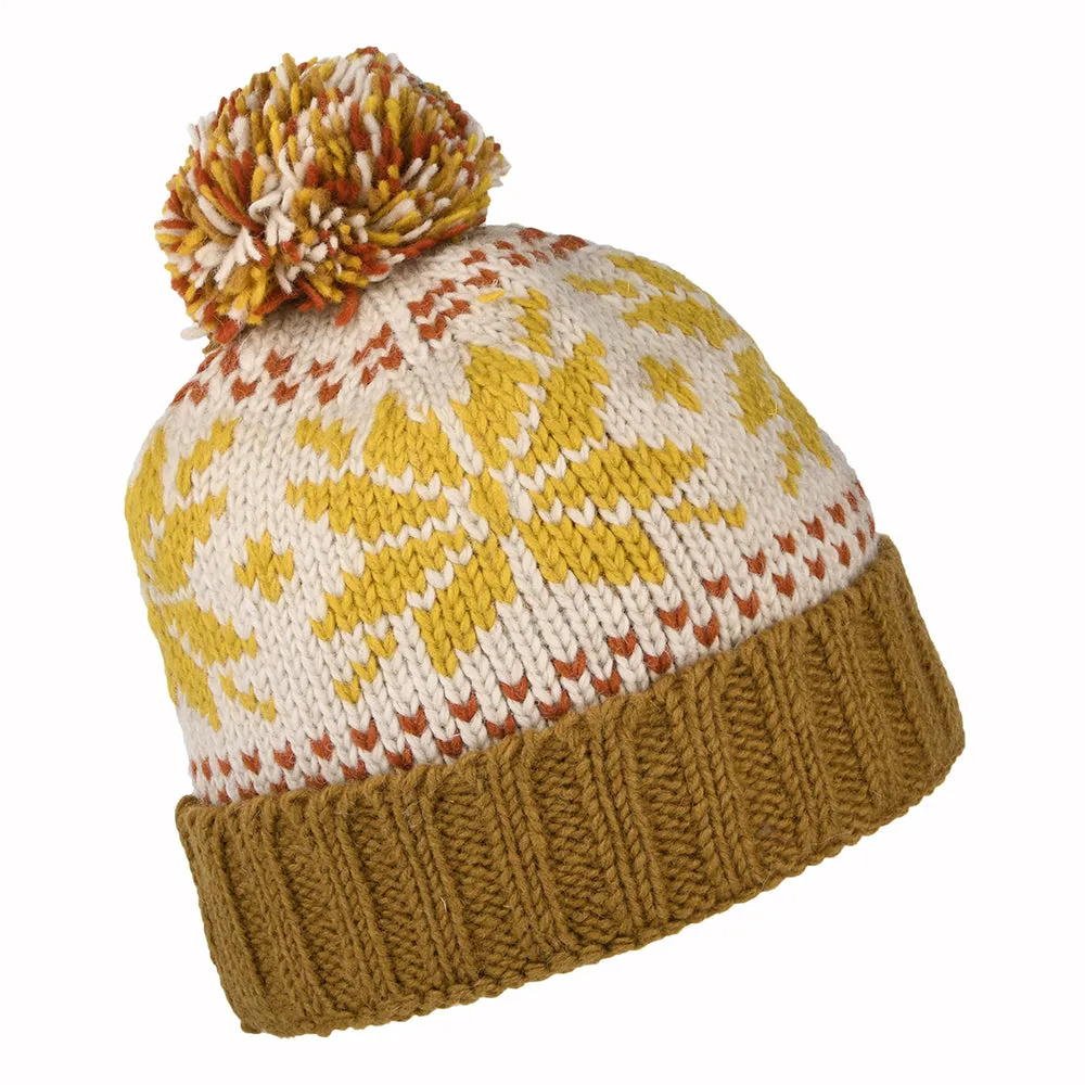 Kusan Snowflake Turn Up Bobble Hat - Mustard