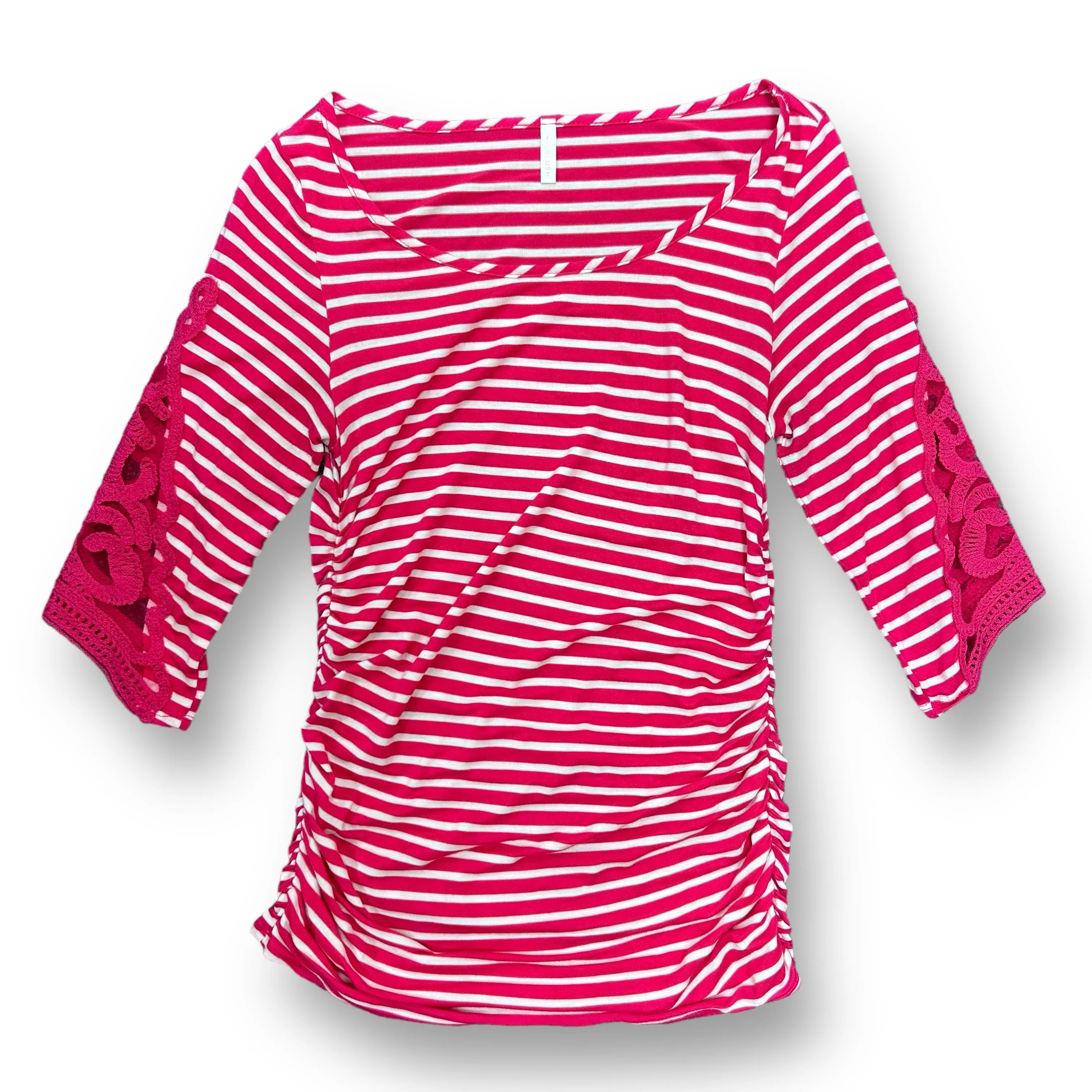 Pink Blush Size S Pink Striped Lace Sleeve Ruched Maternity Top