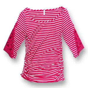 Pink Blush Size S Pink Striped Lace Sleeve Ruched Maternity Top