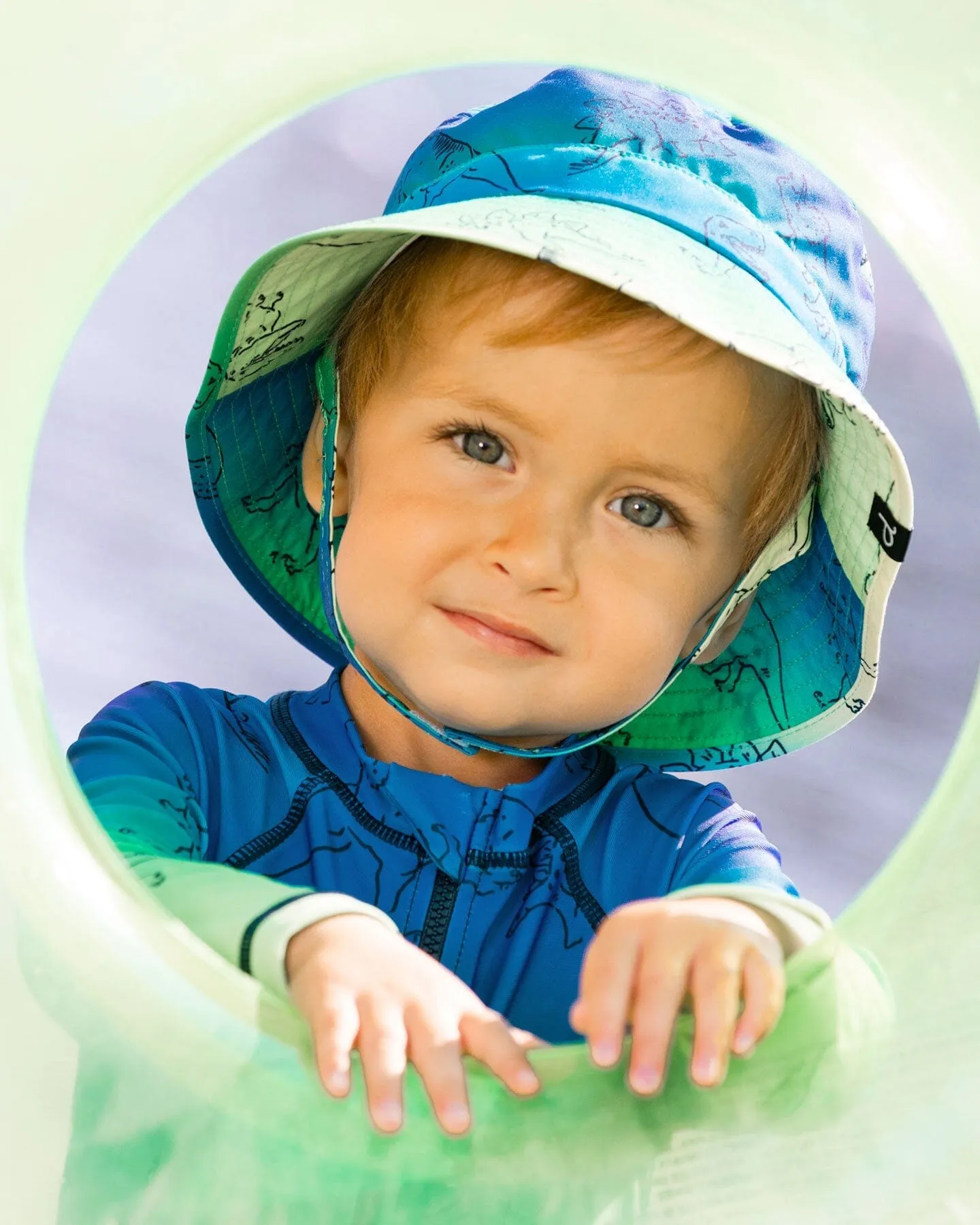 Printed Beach Hat Vibrant Blue And Green Dino
