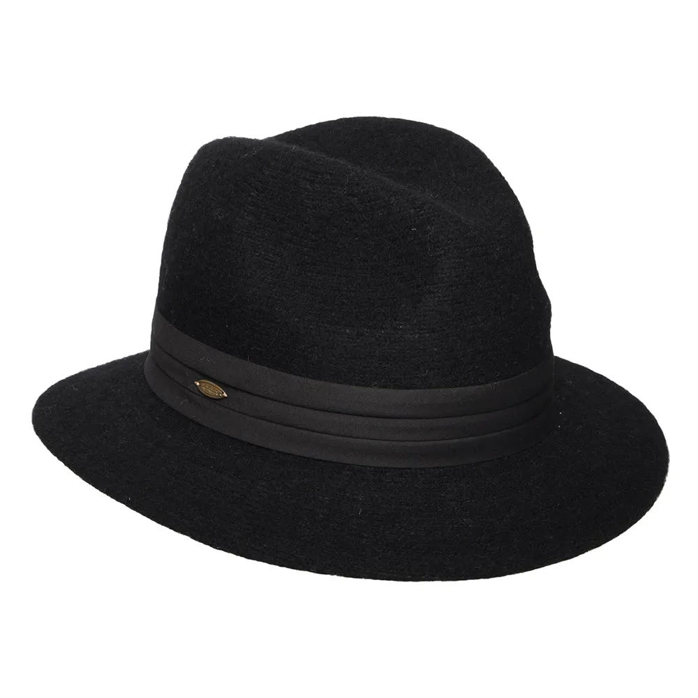 Scala Hats India Angora Blend Packable Fedora Hat - Black