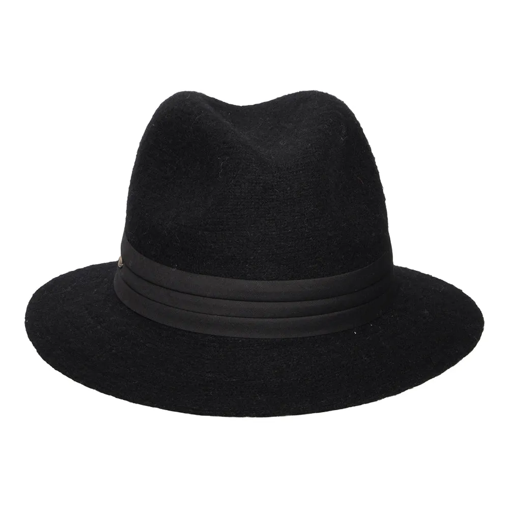 Scala Hats India Angora Blend Packable Fedora Hat - Black