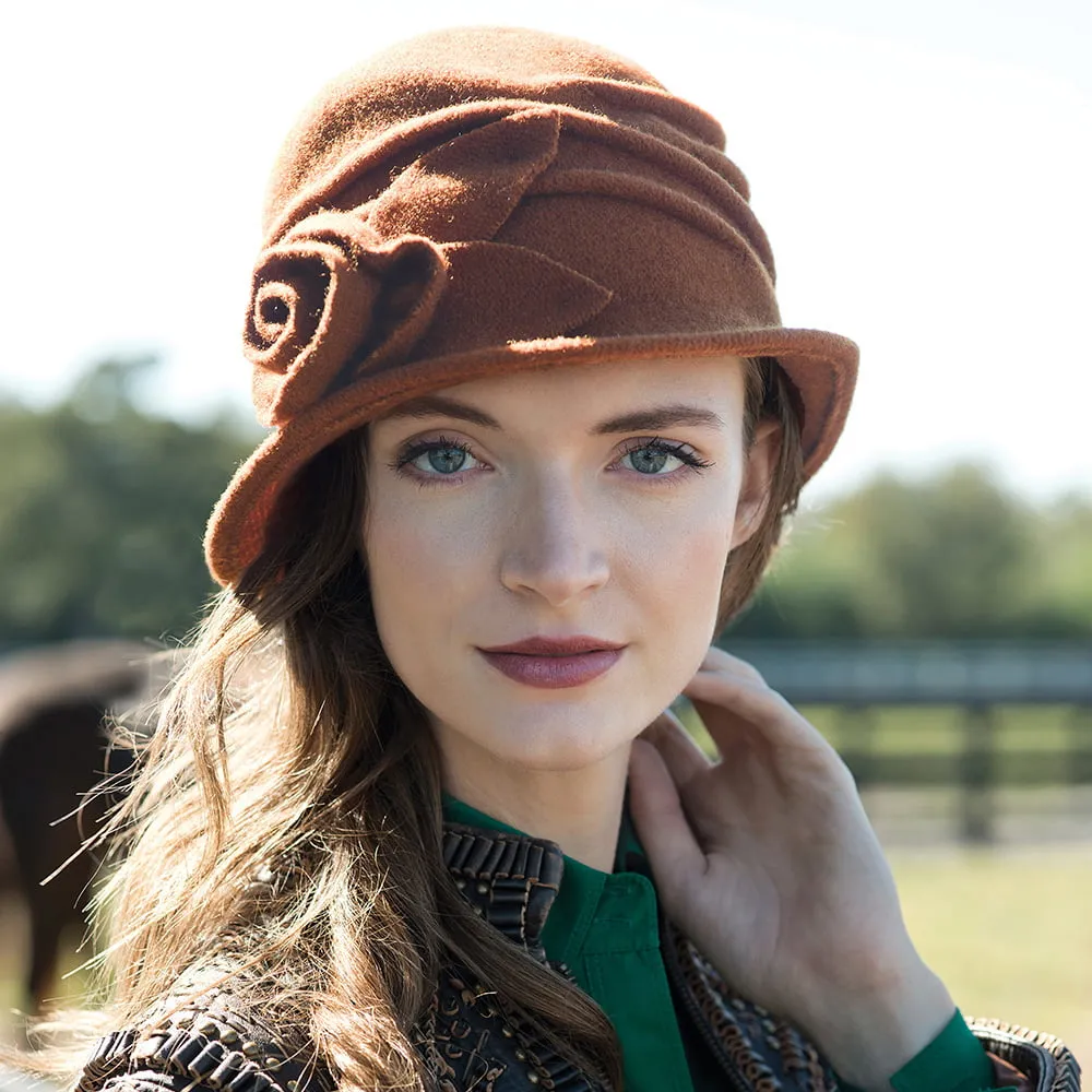 Scala Hats Sienna Wool Cloche with Rosette - Rust