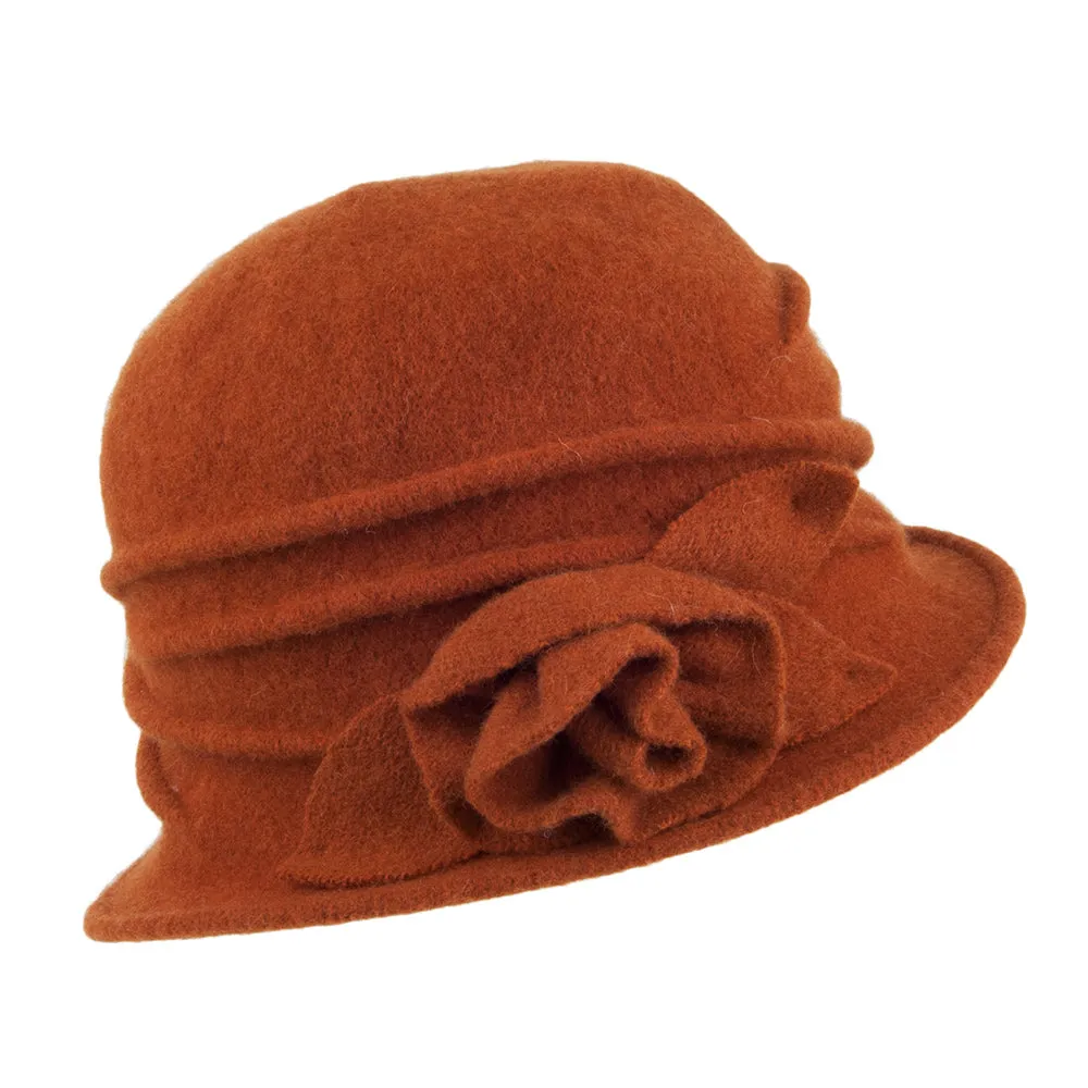 Scala Hats Sienna Wool Cloche with Rosette - Rust