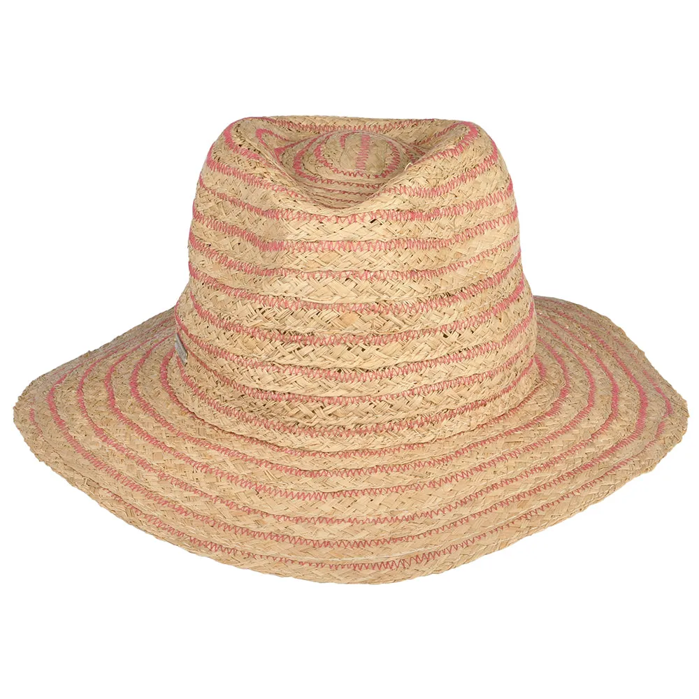 Seeberger Hats Crushable Raffia Straw Fedora Hat - Natural-Pink