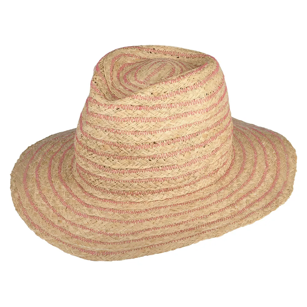 Seeberger Hats Crushable Raffia Straw Fedora Hat - Natural-Pink