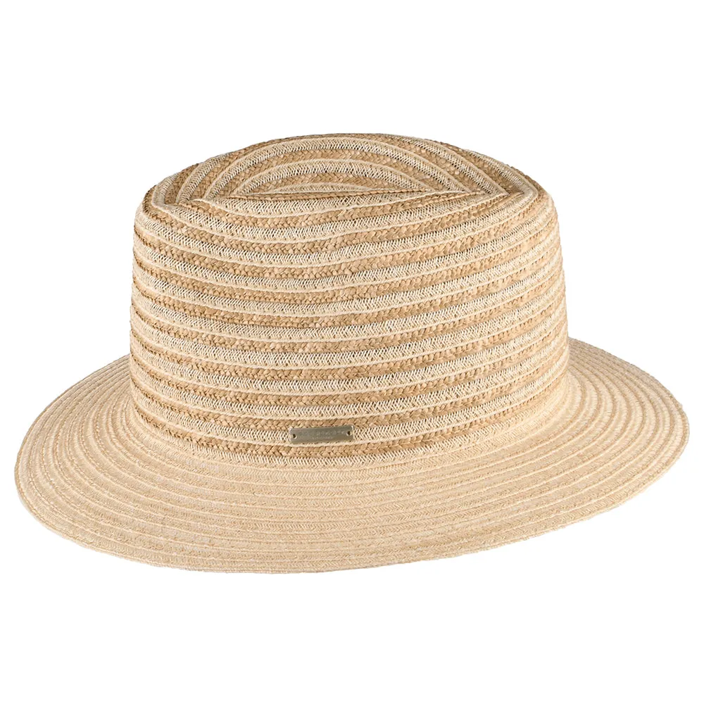 Seeberger Hats Striped Straw Fedora Hat - Natural-Sand