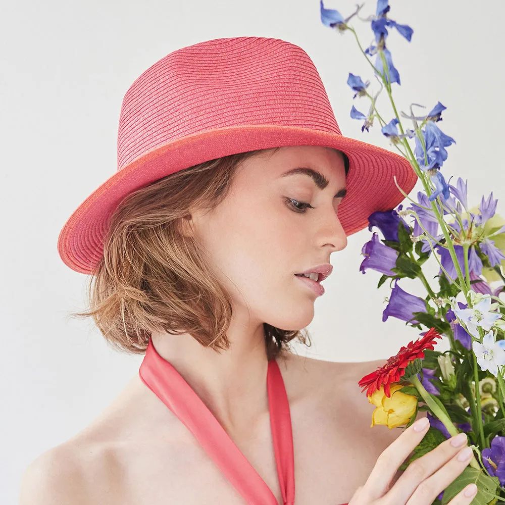 Seeberger Hats Toyo Straw Fedora Hat - Pink-Orange