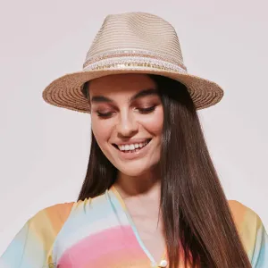 Seeberger Hats Toyo Straw Fedora Hat With Sequin Band - Natural-Light Brown
