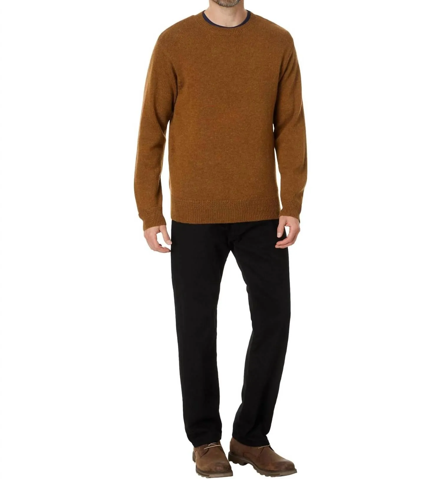 Shetland Wool Crewneck Sweater In Carmel Heather