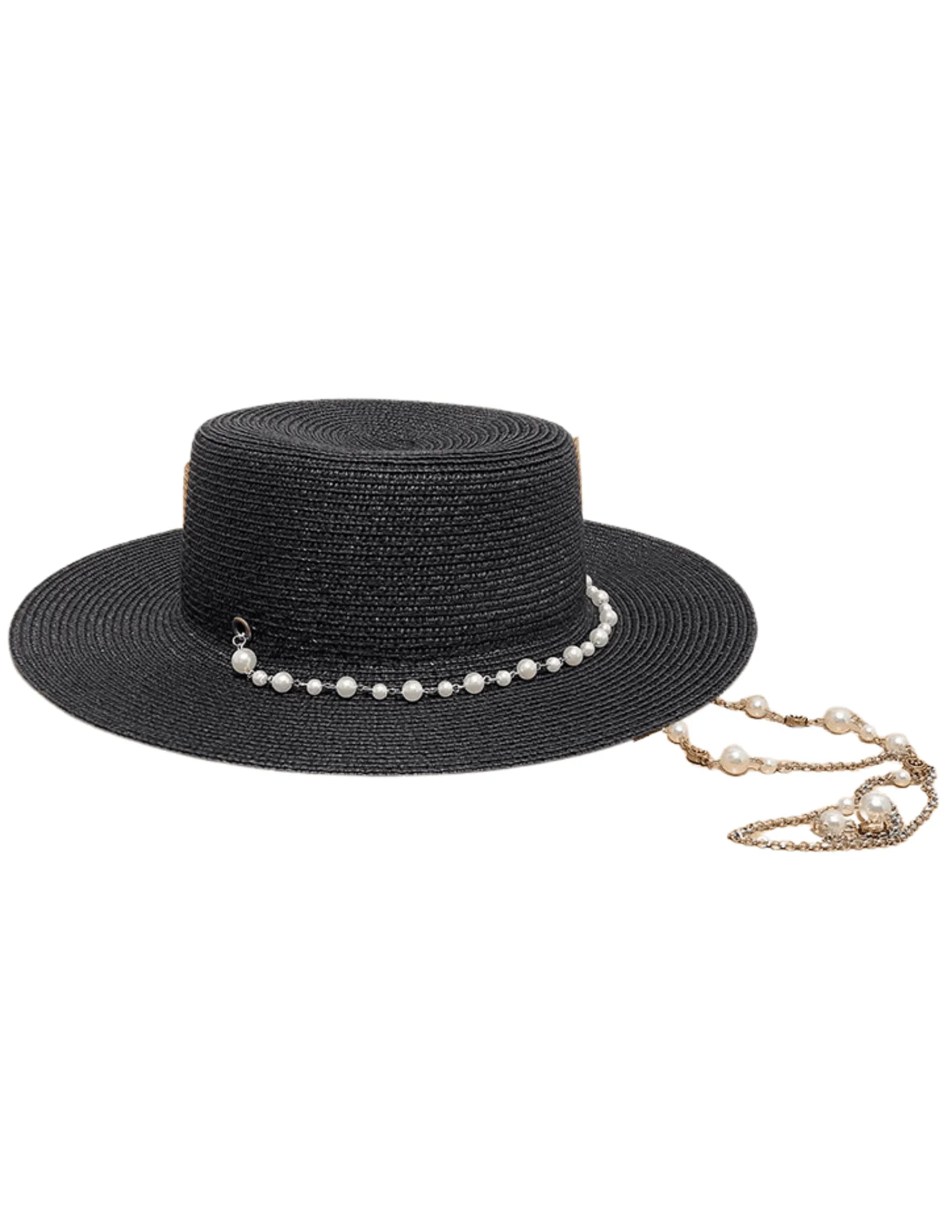 St. Barths La Robe Straw Pearl Chain Sun Hat