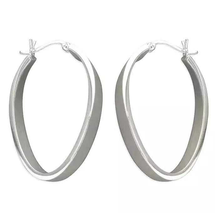 Sterling Silver Flat Oval Ladies Hoop Earrings