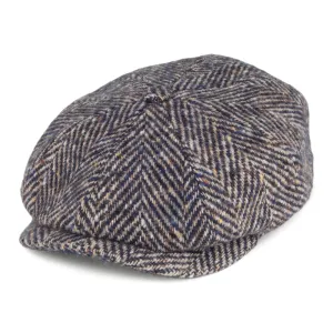 Stetson Hats Hatteras Herringbone Virgin Wool Newsboy Cap - Blue-Brown