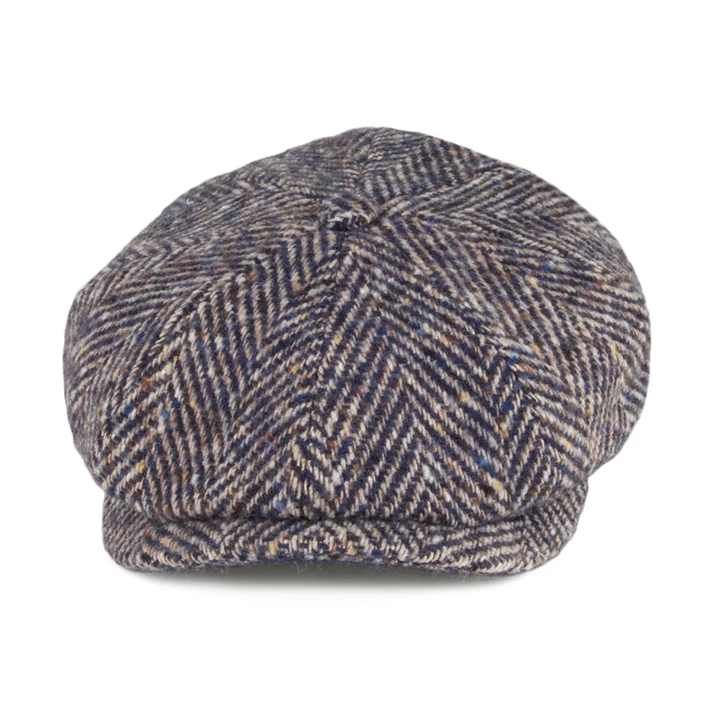 Stetson Hats Hatteras Herringbone Virgin Wool Newsboy Cap - Blue-Brown