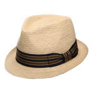 Stetson Hats Raffia Trilby Hat with Striped Band - Natural