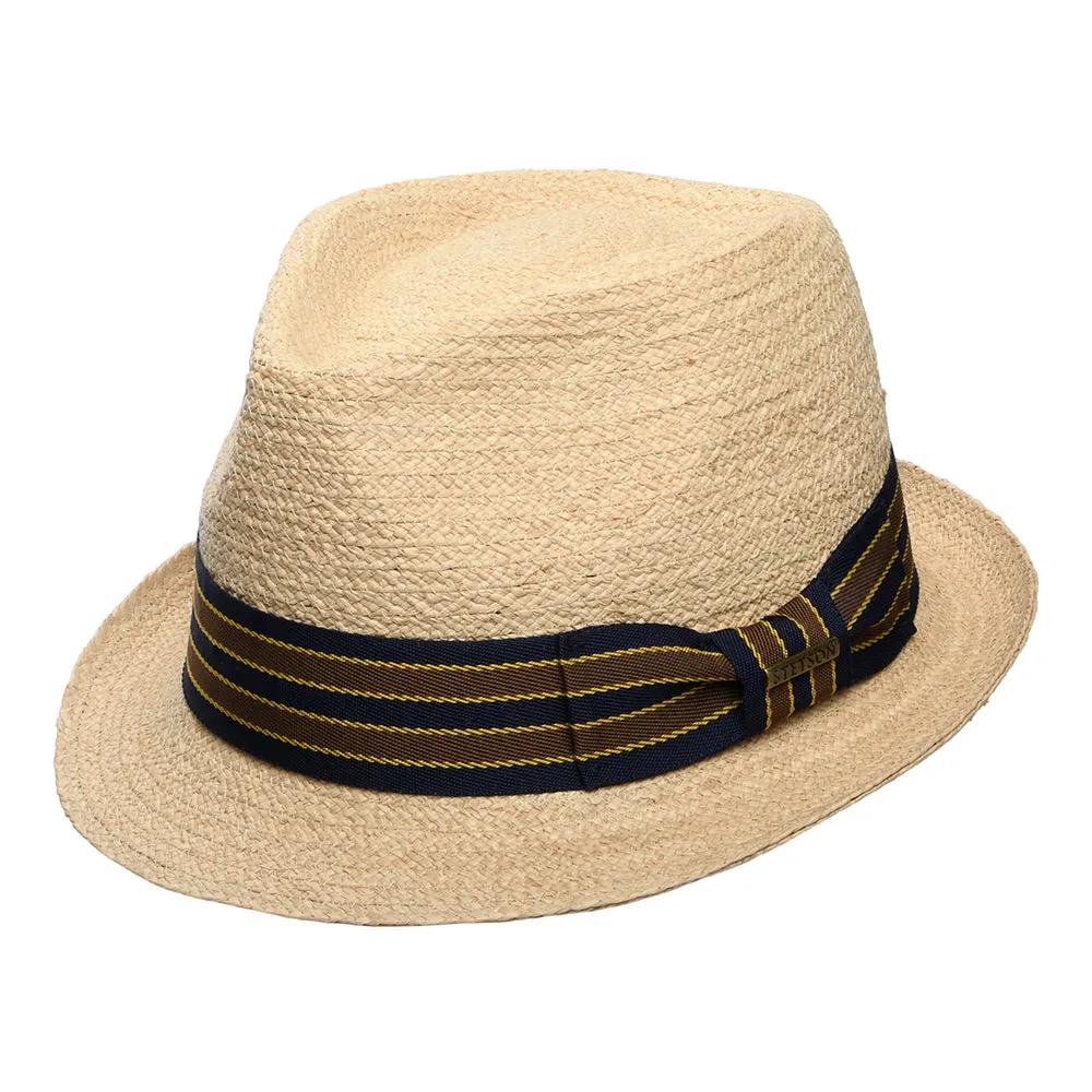 Stetson Hats Raffia Trilby Hat with Striped Band - Natural