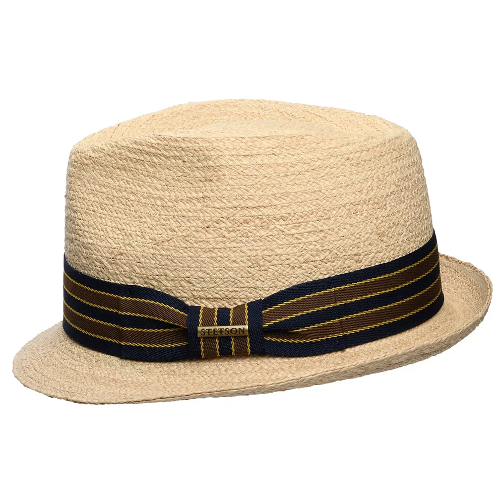 Stetson Hats Raffia Trilby Hat with Striped Band - Natural
