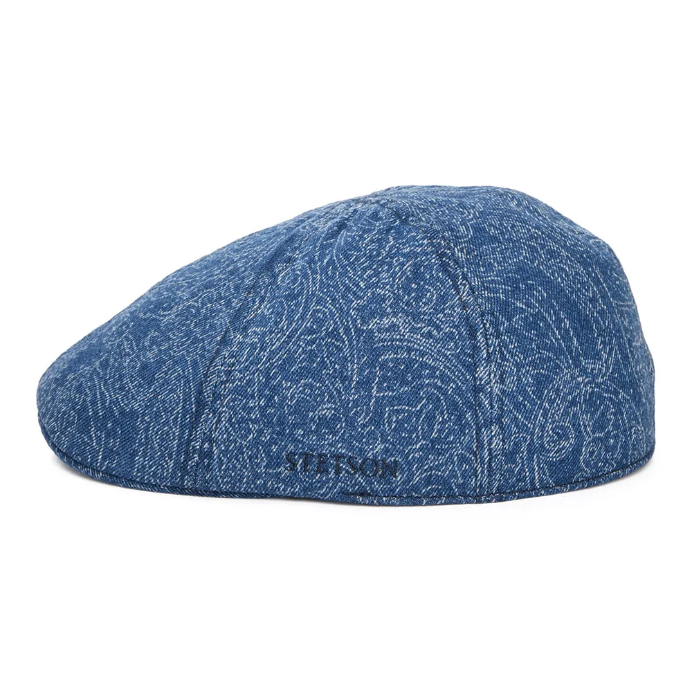 Stetson Hats Texas Paisley Denim Duckbill Flat Cap - Blue