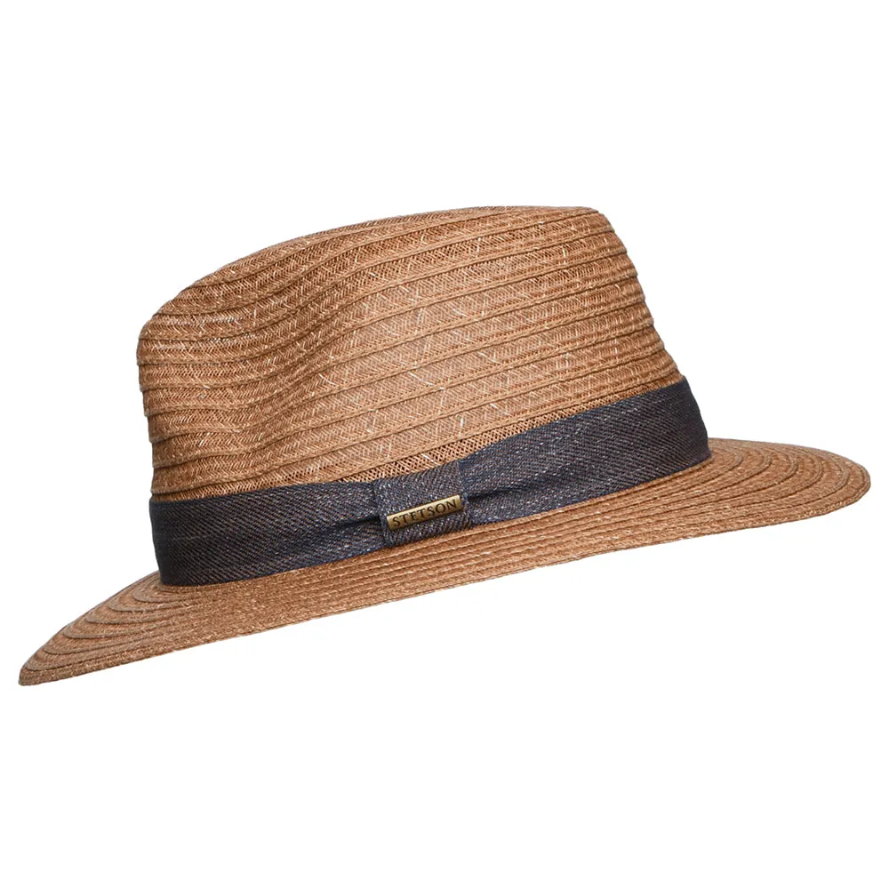 Stetson Hats Traveller Toyo Straw Fedora Hat - Light Brown-Blue