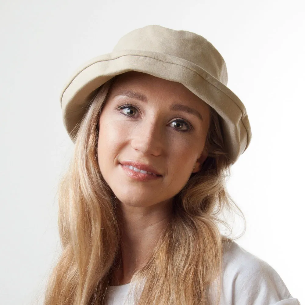 sur la tête Arbres Linen-Cotton Packable Bucket Hat - Beige